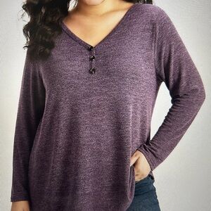 Plus Size 2X 18 20 BloomChic Women Purple Heather Tshirt. Top Shirt Button